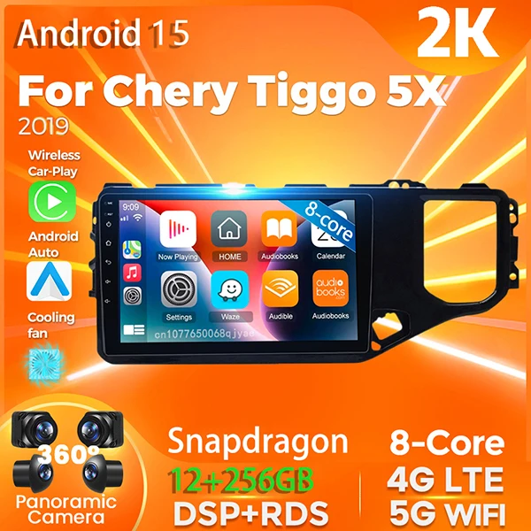 Android 15 Carplay Auto For chery Tiggo 5X 2019 Car Radio Player 360 Camera Multimedia 4G+WIFI  Stereo Navigation Video AI Voice