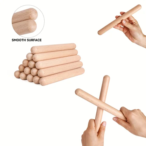 Claves de madera, instrumentos de percusión, palos de ritmo de madera dura Natural, claves musicales para tambores manuales, juego de conjunto de 20cm, pares