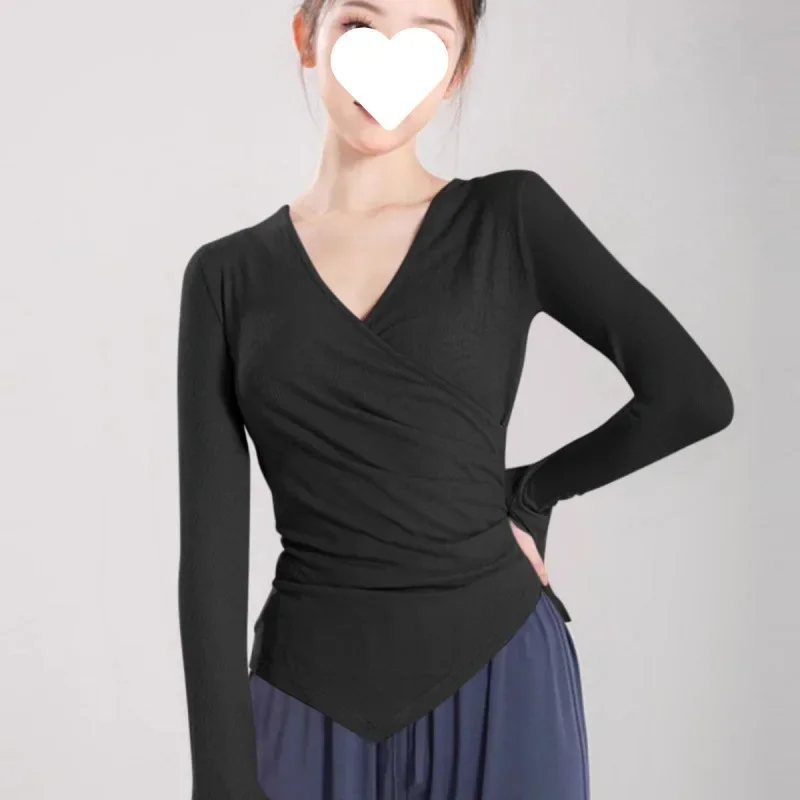 Terno de prática corporal de dança moderna clássico outono e inverno manga comprida terno de dança de dedo teste de arte