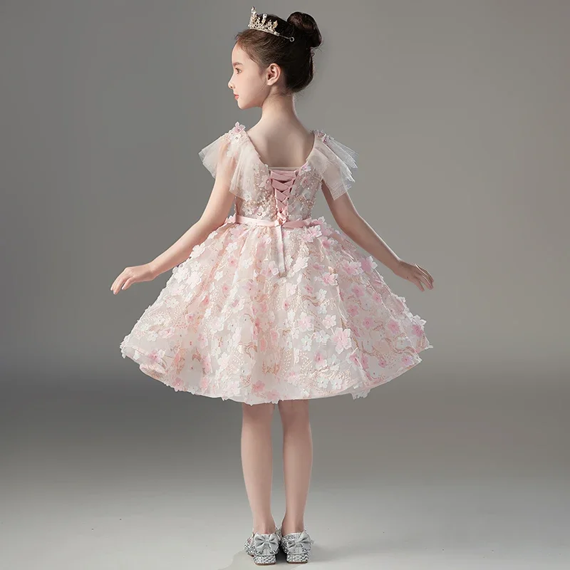 Evening Gowns Children Eid Formal Luxury Prom Pink Dresses Wedding Party Dress for Flower Girls Kids Cute Princess Pageant Short