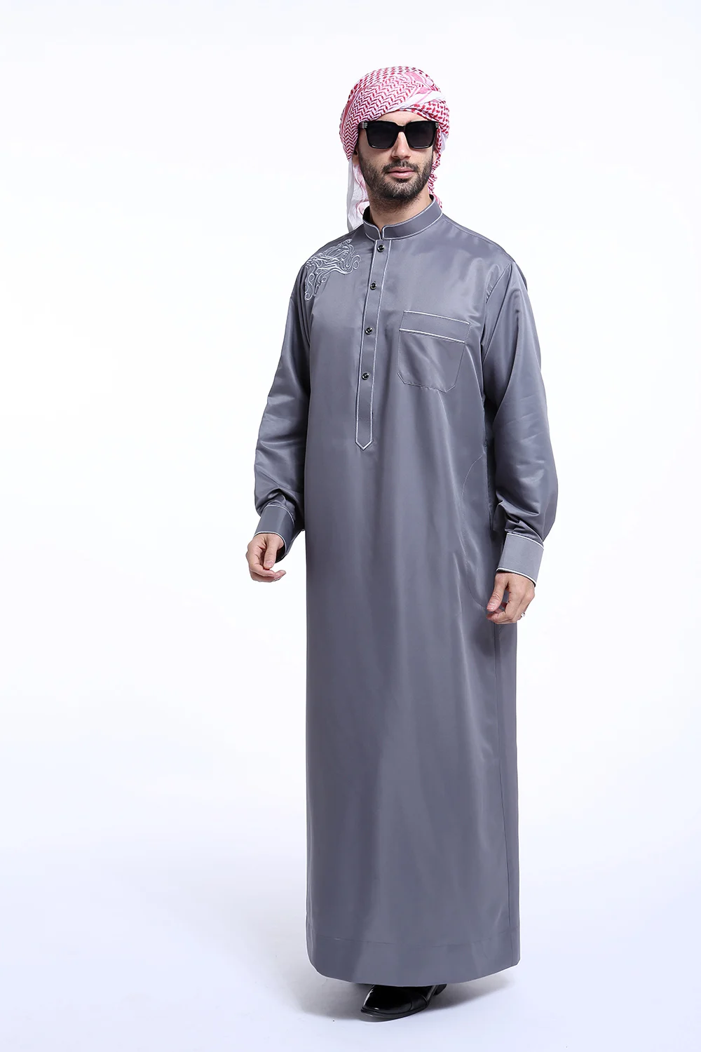 Moda musulmana Uomo Jubba Thobes Arabo Pakistan Dubai Caftano Abaya Vestaglie Abbigliamento islamico Arabia Saudita Abito camicetta lunga nera