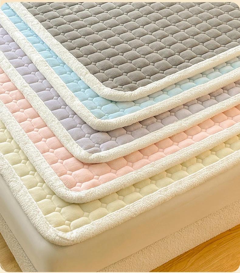 Thickened Warm Milk Fleece Autumn Winter Bed Pad Warmth  Fluffy Cozy Queen Bed Sheet Anti-slip Antistatic King Mattress Toppers