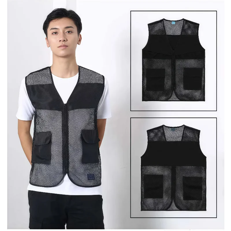 

Outdoor Men Multi Pocket Vest 2026 Summer Men Casual Thin Mesh Shooting Work Outerwear Sleeveless Jacket With Printing