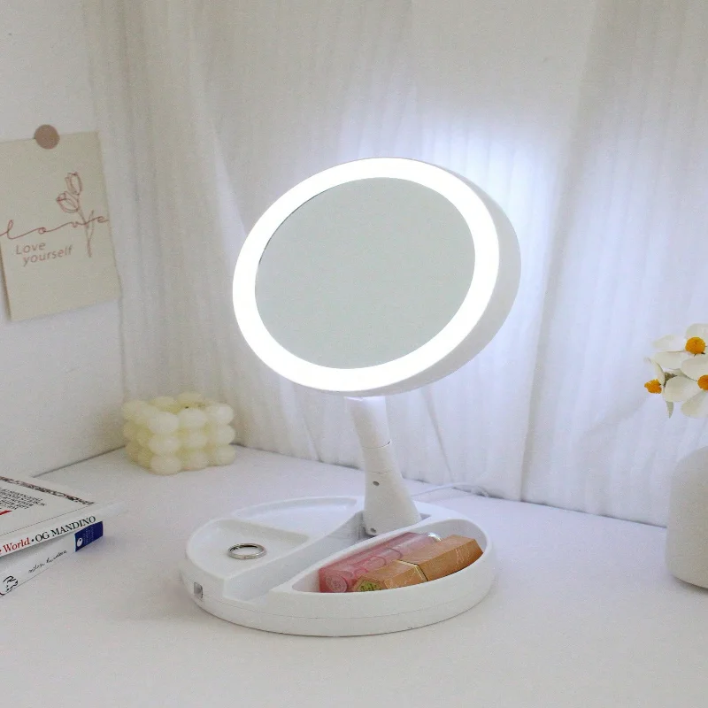 

1pc LED Lighted Makeup Mirror With 1/10x Magnifying, Double-Sided Adjustable & Foldable Cosmetic For Travel, Battery US