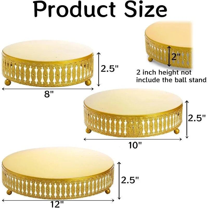 3-Pack Gold Metal Cake Stands Set, 8/10/12 Inch Round Display for Desserts, Weddings, Parties & Table Decor