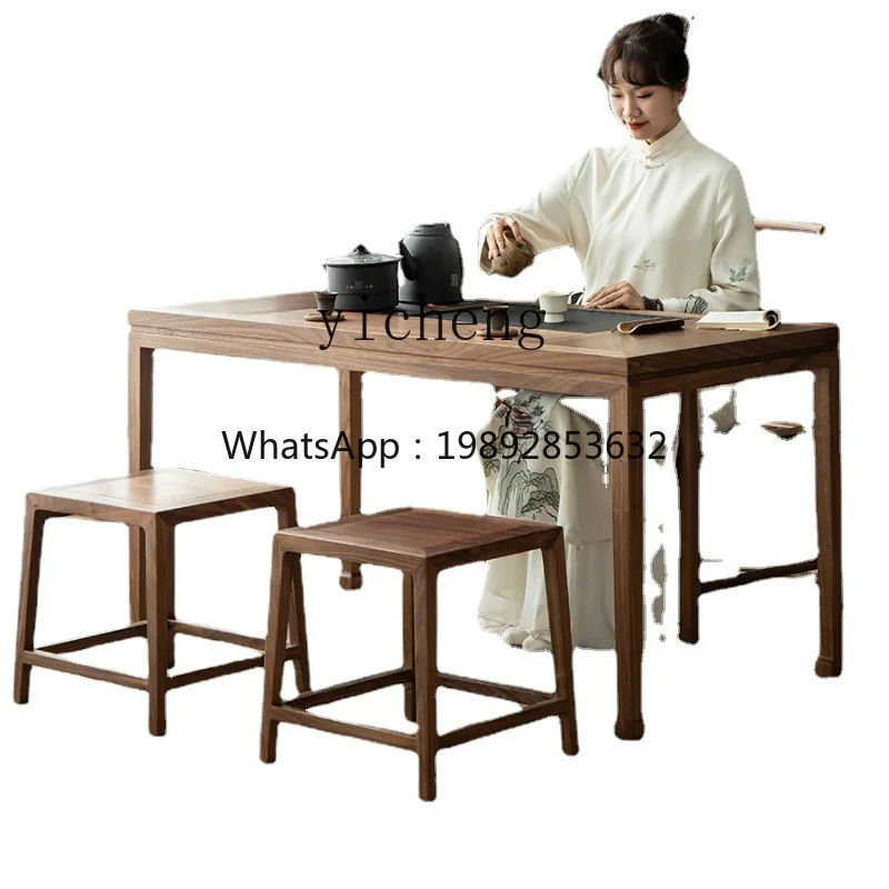 

ZZZf New Chinese Style Solid Wood Balcony Tea Table Black Walnut Table-Chair Set Household Boiling Water