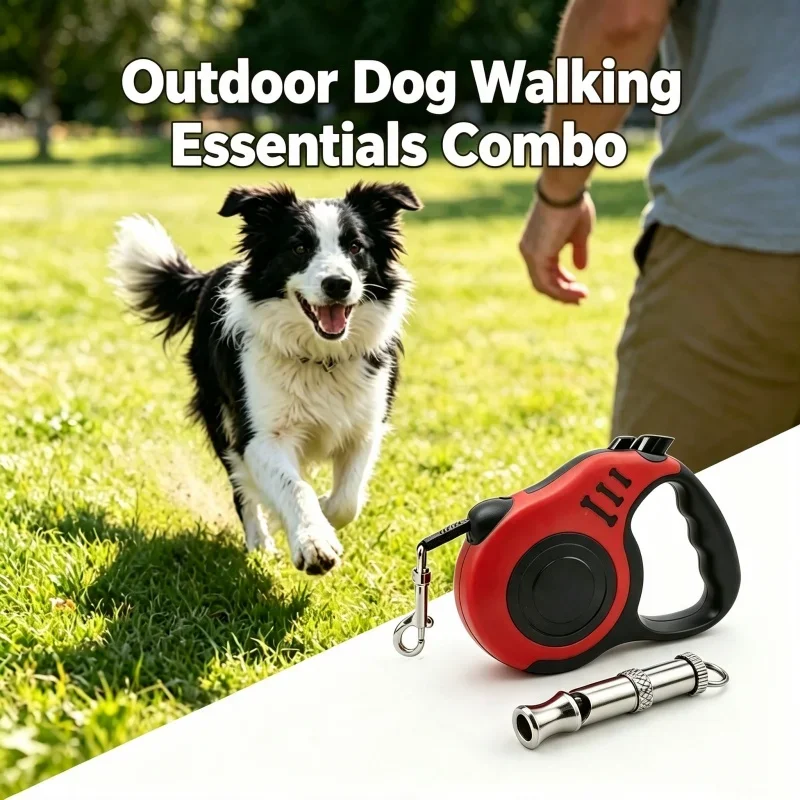 Durable Retractable Dog Leash Ultrasonic Training Whistle Combo Four Colors Outdoor Walking Puppy Training Portable Pet for Dogs