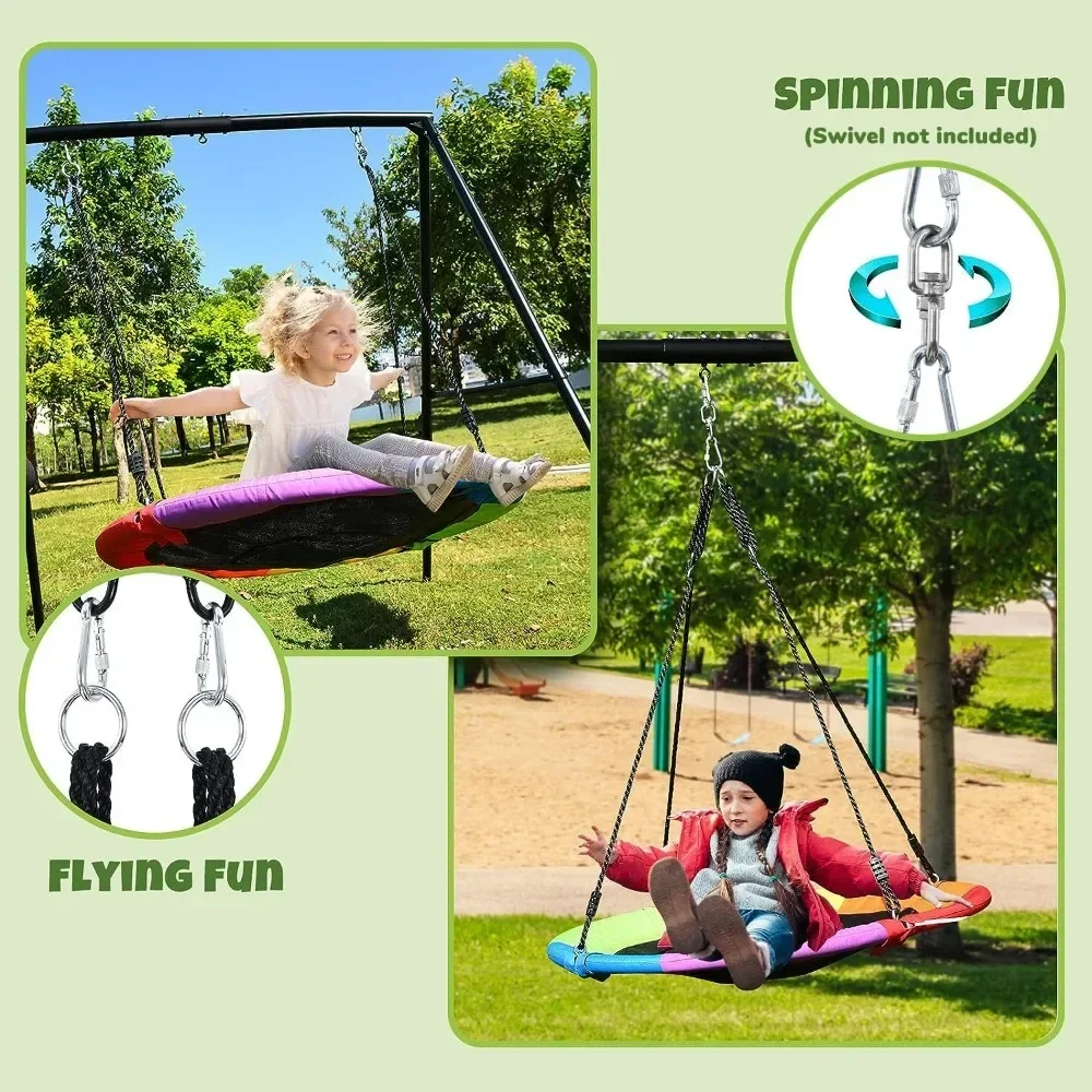 440lbs Swing Set With 40 Inch Saucer Tree Swing and Heavy Duty A-Frame Metal Swing StandChair Outdoor Furniture Chair