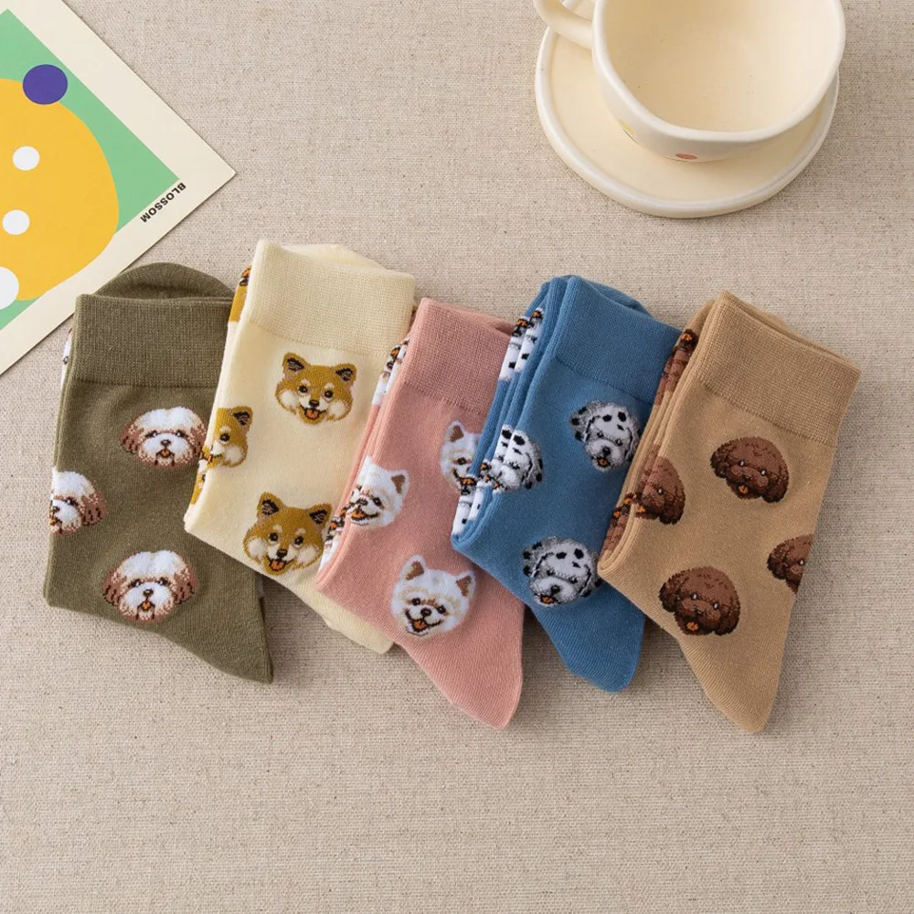 5 Paar süße Cartoon-Tier-Damensocken, modische Street-Style-Spaß-Mittelrohrsocken – Detail 5