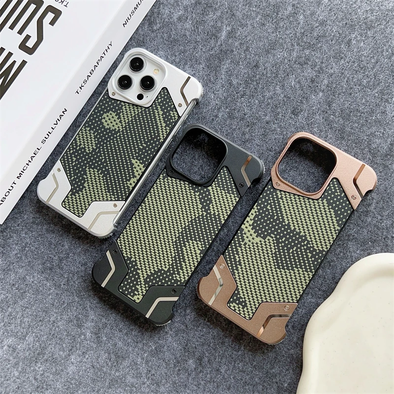 

For Magsafe Magnetic Aluminum Alloy Frameless Phone Case For iPhone 13 14 15 16 Pro Max Plus Camouflage Metal Frame Bumper Cover