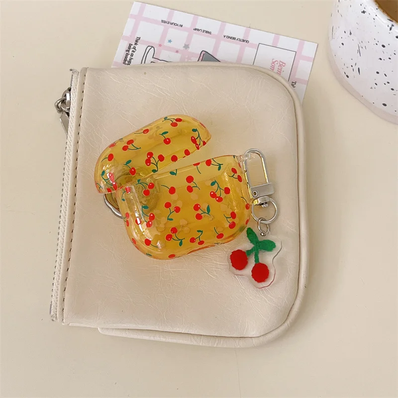 Bonito cereja caso de fone de ouvido para apple airpods 4 3 2 pro 2 capa com charme silicone fone de ouvido casos de carregamento para airpod pro2 funda