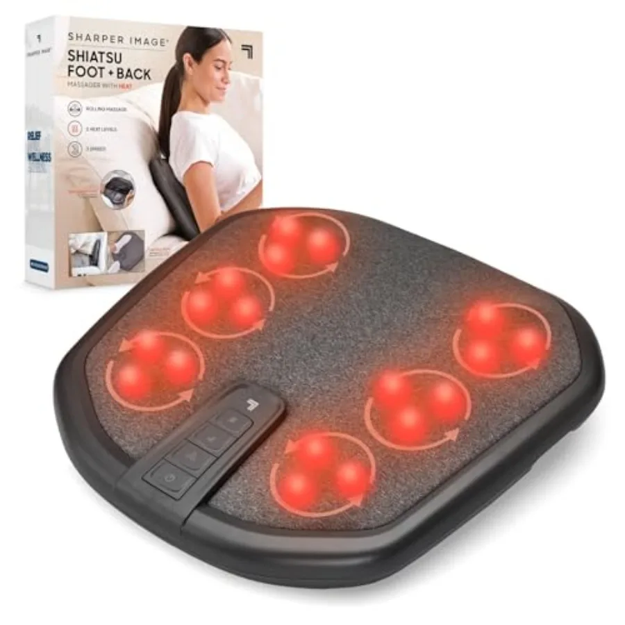 

Sharper Image® Shiatsu Foot + Back Massager with Heat and Washable Cover Portable Kneading Deep Tissue Massage Tool Heating Pad