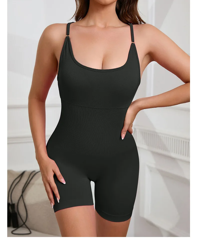 Sexy Seamless Peach Hip Yoga Jumpsuit - Quick-Dry, Stretchy Knit Fabric, Removable Pads, Striped Design, Slim Fit for Wome - Image 4