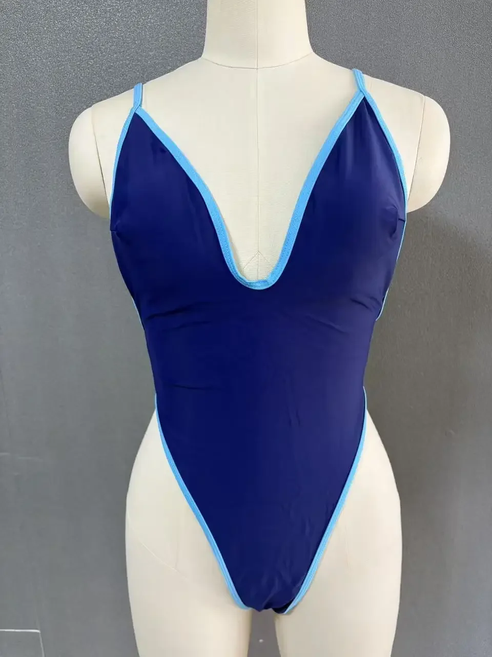 

Sexy One Piece Swimsuit Women Blue String Bandage Thong Bathing Suit Women Swimwear High Cut Out Monokini Backless Beach Wear