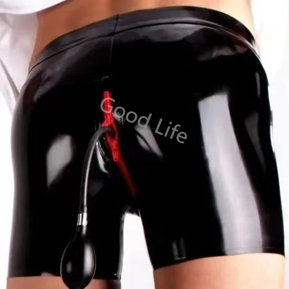 Latex Pants Men's Latex Underpants With Hidden Sheath Inflatable Anal Stuight Panties Custom