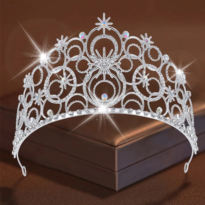 Shiny Rhinestones Delicate Metal Princess Crown Headband for Women Cosplay Accessories Stage Queen Headgear for Party Christmas