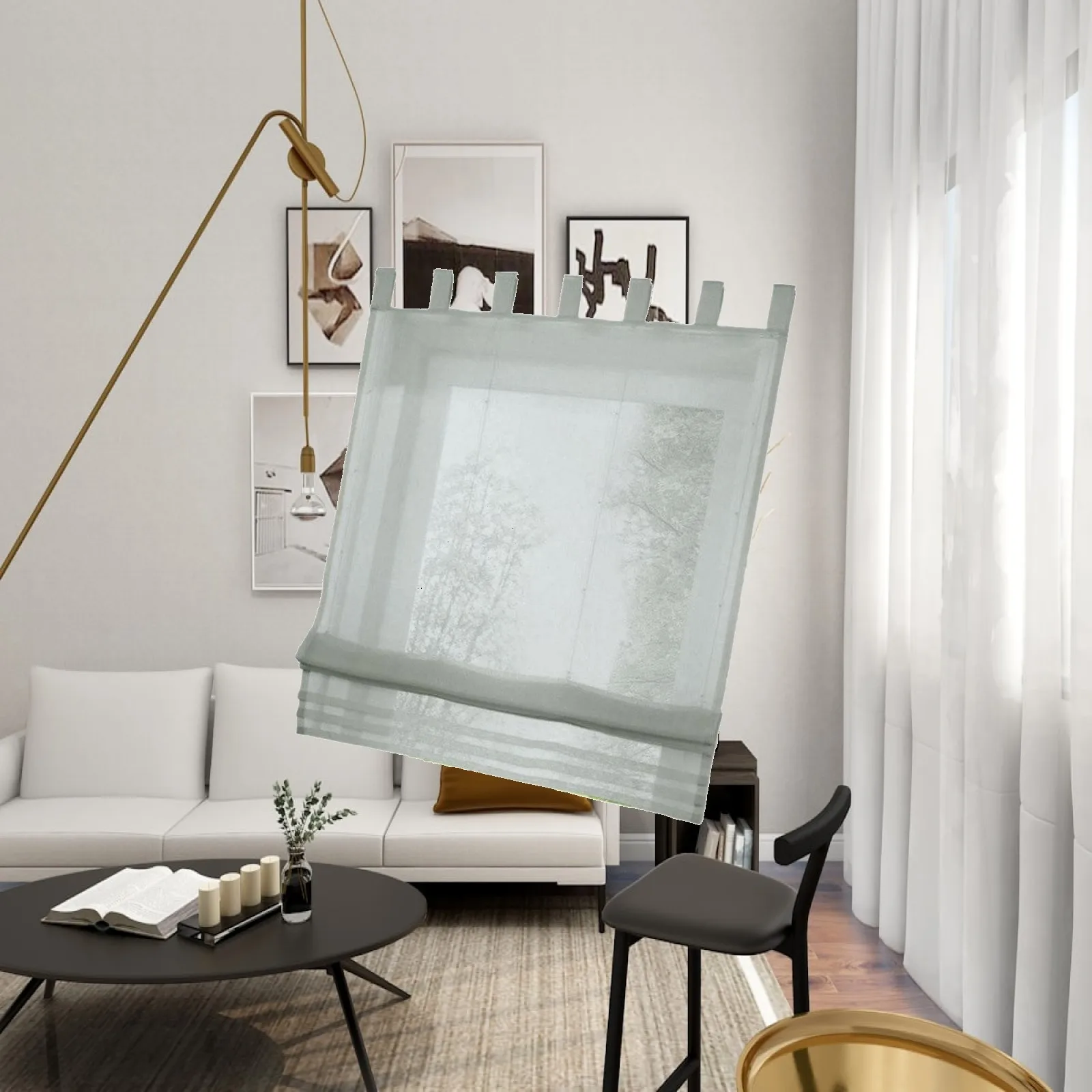 Voile Roman Blinds Semi Sheer Curtain for Living Room Balcony Window Home Decorations Adjustable Height