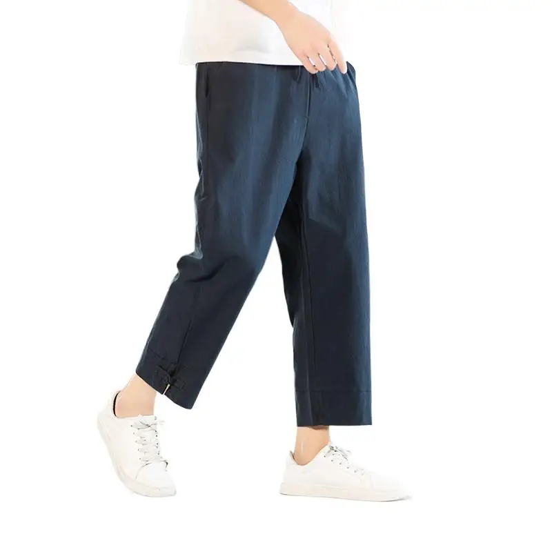 

Plus size Men's Pants Casual loose cotton linen Sport Pants black white brand Trouser high quality vintage Men Joggers 7XL 8XL