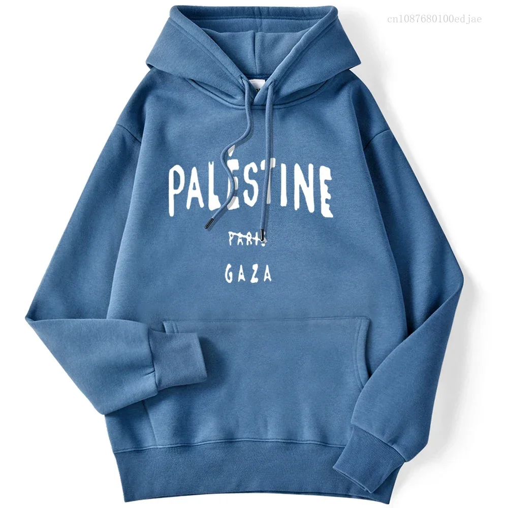 Winter Woman Hoodies Palestine Gaza Letter Printed Pullovers Breathable Loose Warm Pocket Sweatshirts Casual Ladies Streetwears