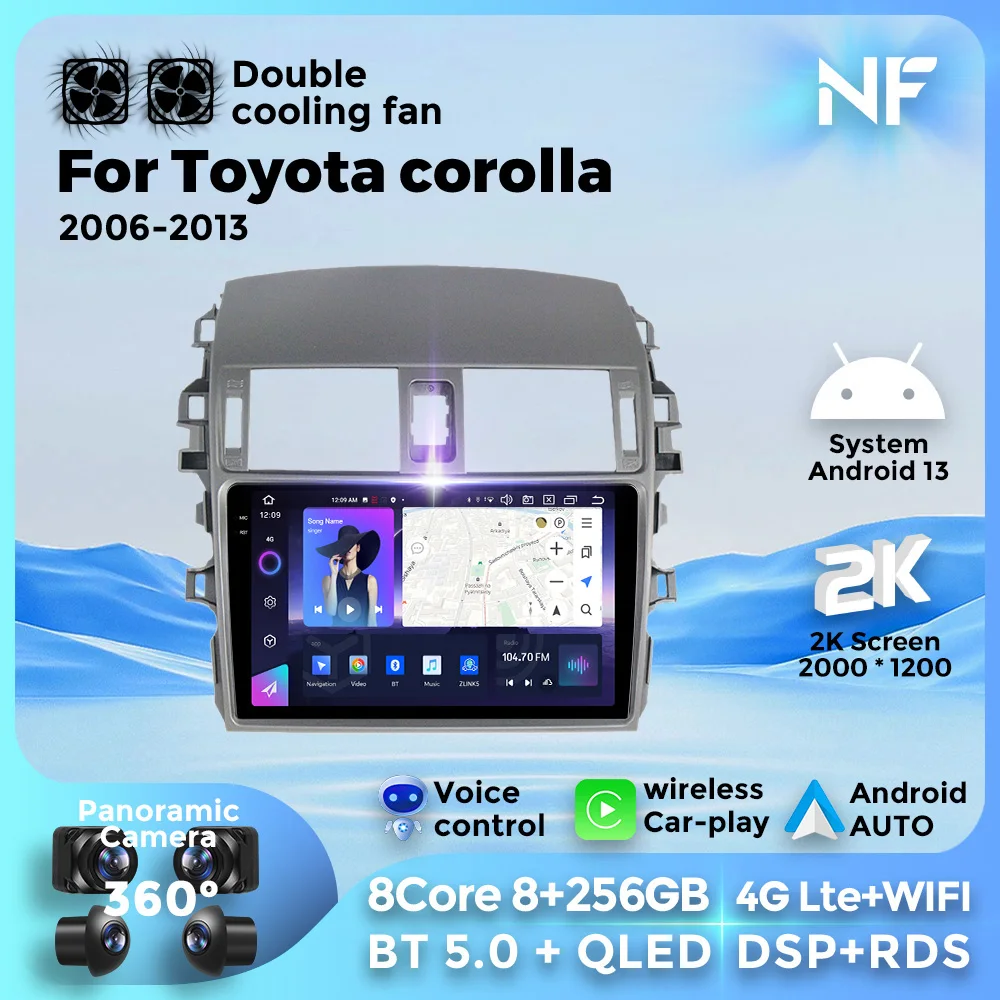 

For Toyota corolla 2006-2013 Multimedia Video Player GPS Navigation 2Din Stereo Autoplay Wireless Android 13 4G WIFI connection