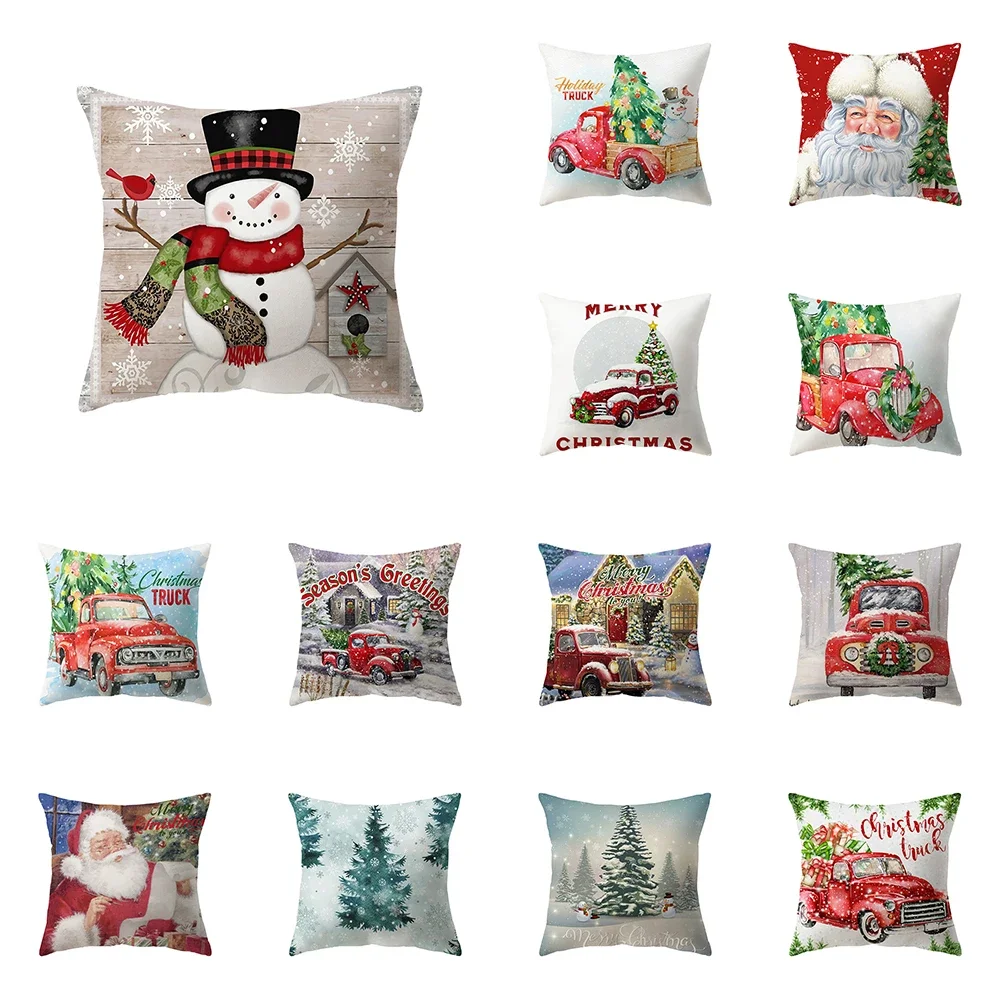 Christmas Atmosphere Decorative Printing Pattern Cushion Cover Home Living Room Sofa Decoration Polyester Pillow