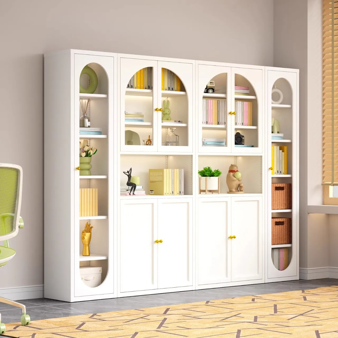 Cream wind wrought iron bookcase, living room locker, simple dopamine locker, floor cabinet, integrated bookshelf