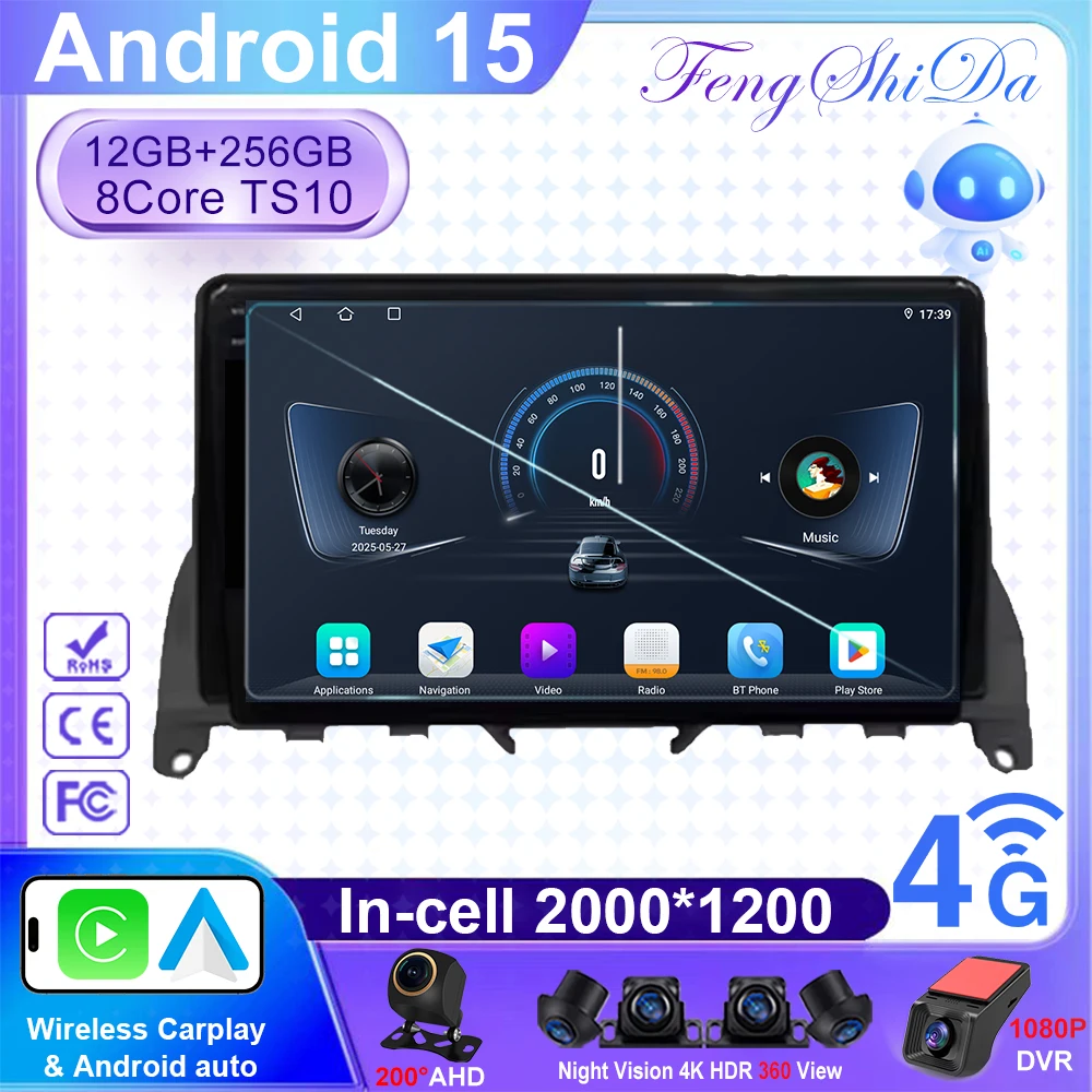 

Car Radio 9'' For Mercedes Benz C Class 3 W204 S204 2006 - 2011 Android 15 Carplay Auto Radio High-performance Multimedia Player