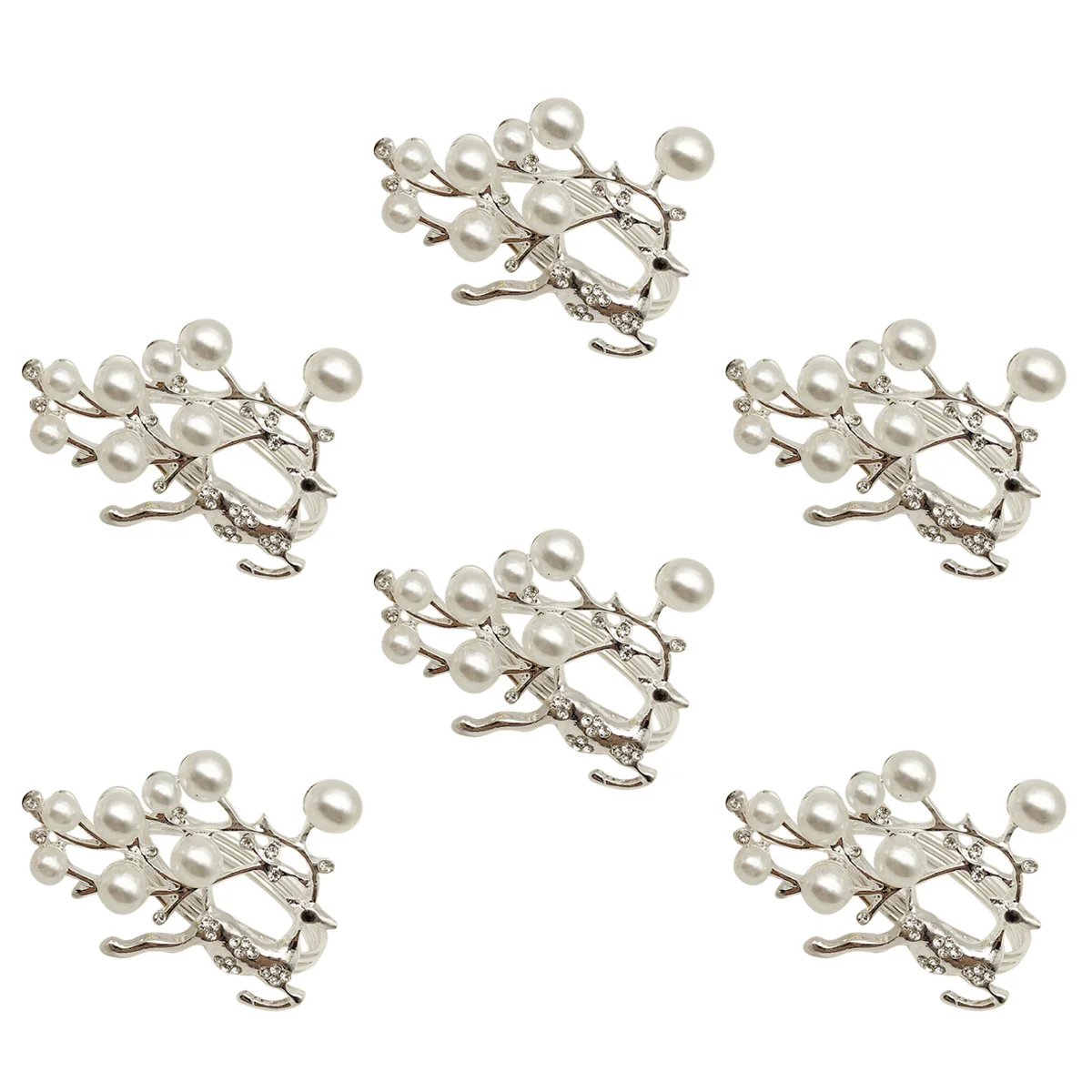 

6Pcs Elegant Elk Design Napkin Rings Pearl Buckles Christmas Dinner Party Table Setting Decorations Christmas Napkin Ring