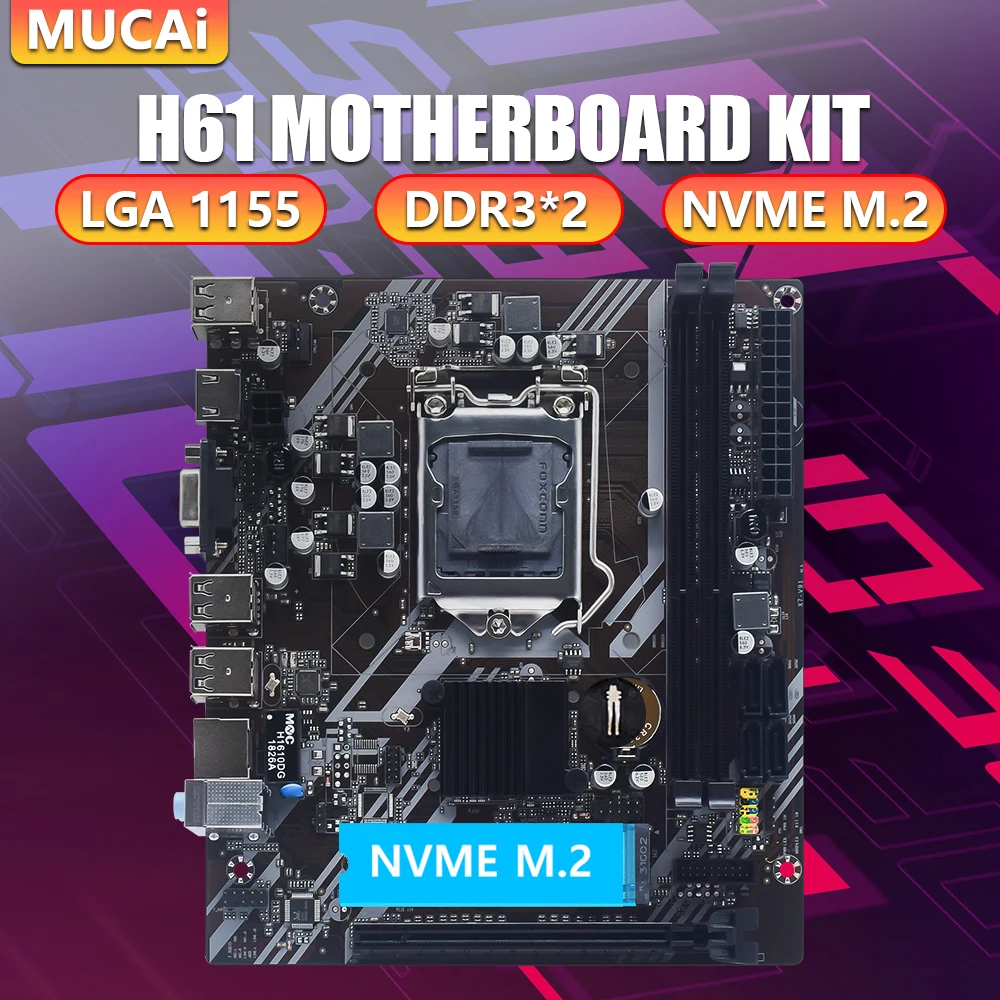 

Материнская плата MUCAI H61 LGA 11555 Micro-ATX — совместима с i3/i5/i7/Pentium, 32 ГБ DDR3 (1600 МГц), полностью конструкция твердого конденсатора.