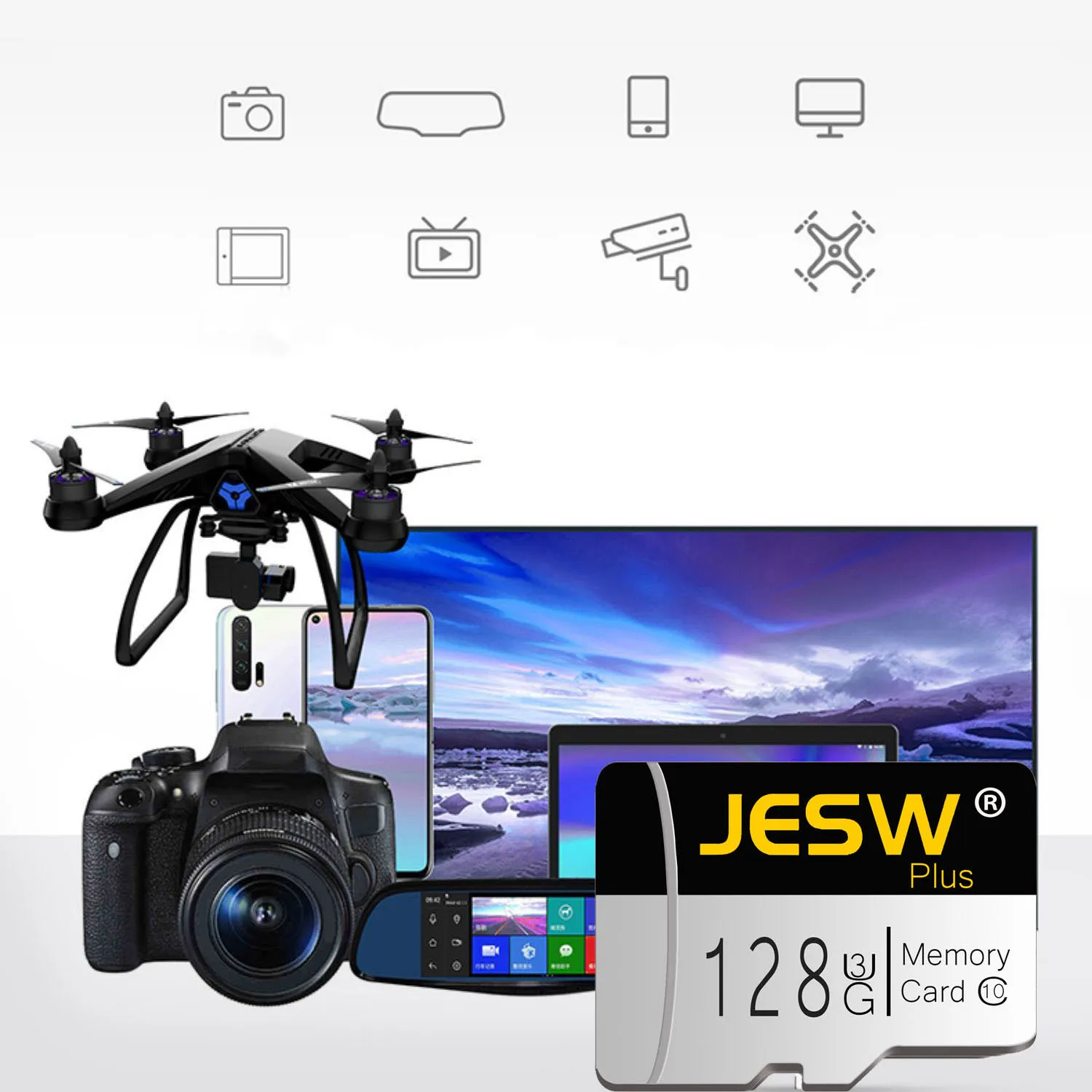 JESW Micro 256G Ultra Memory  SD Card TF Flash Card A1 V10 C10 U1 32GB 64G 16G 8G 4G Micro for Camera UAV Phone  Switch Table