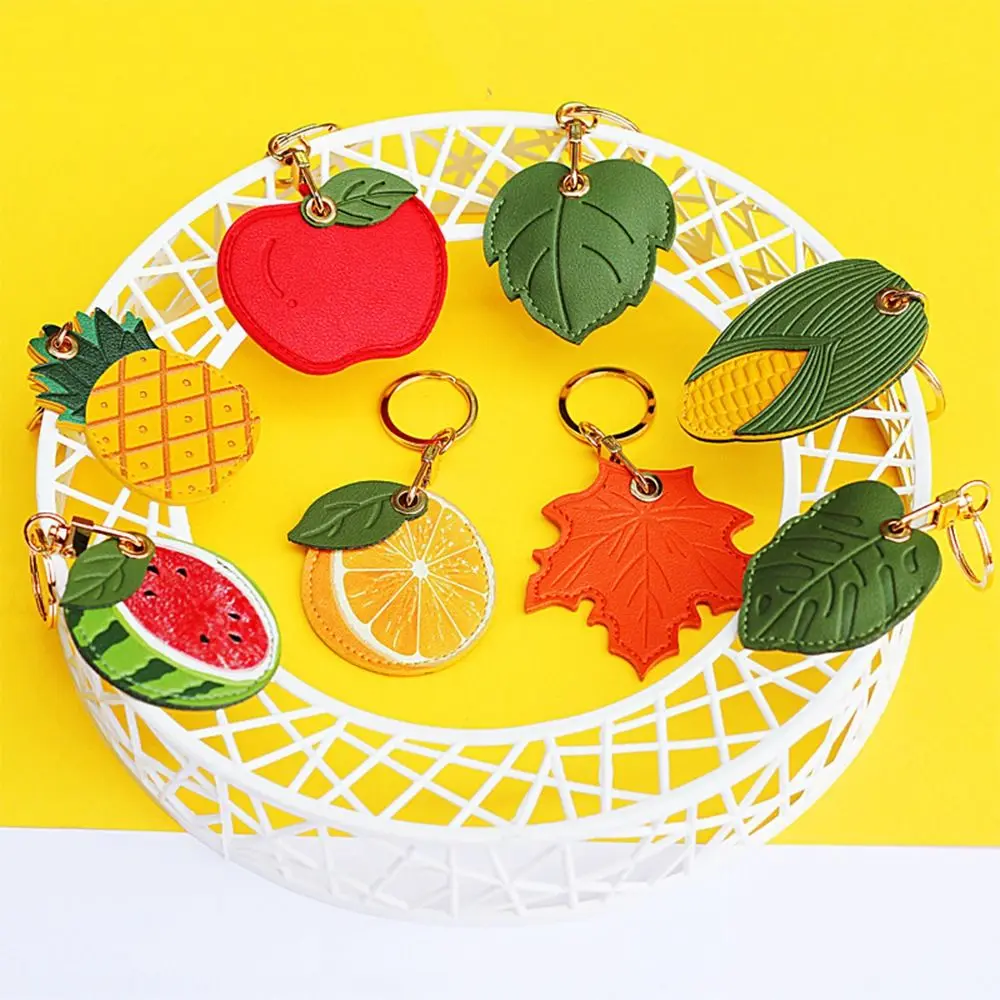 High Quality Fruit Leaf Shape Access Card Protective Sleeve PU Leather Useful Access Card Cover Bag Hanging Decor Gift