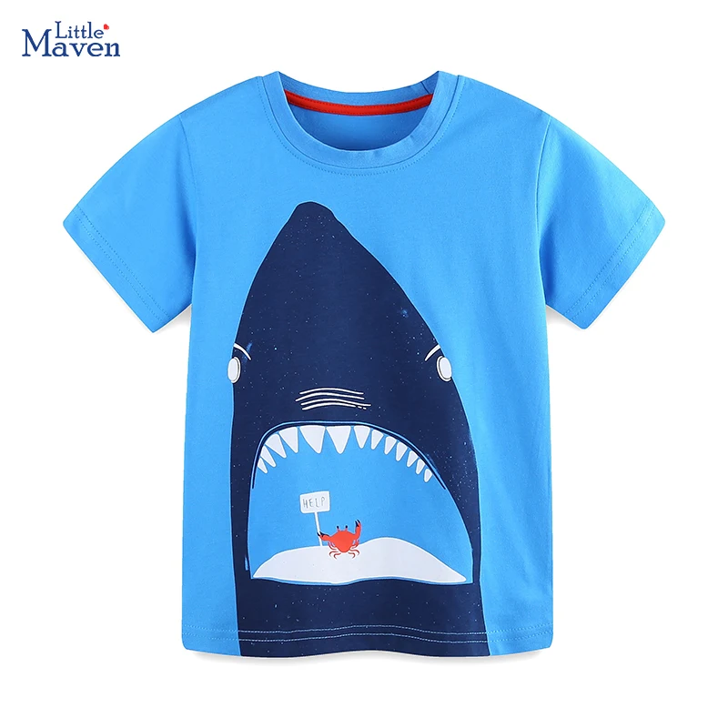 Little maven Kids Clothes Summer Baby Boys Casual Tees Tops Toddler Boys Cartoon Shark T-Shirts 2-7 Years Children's Clothing