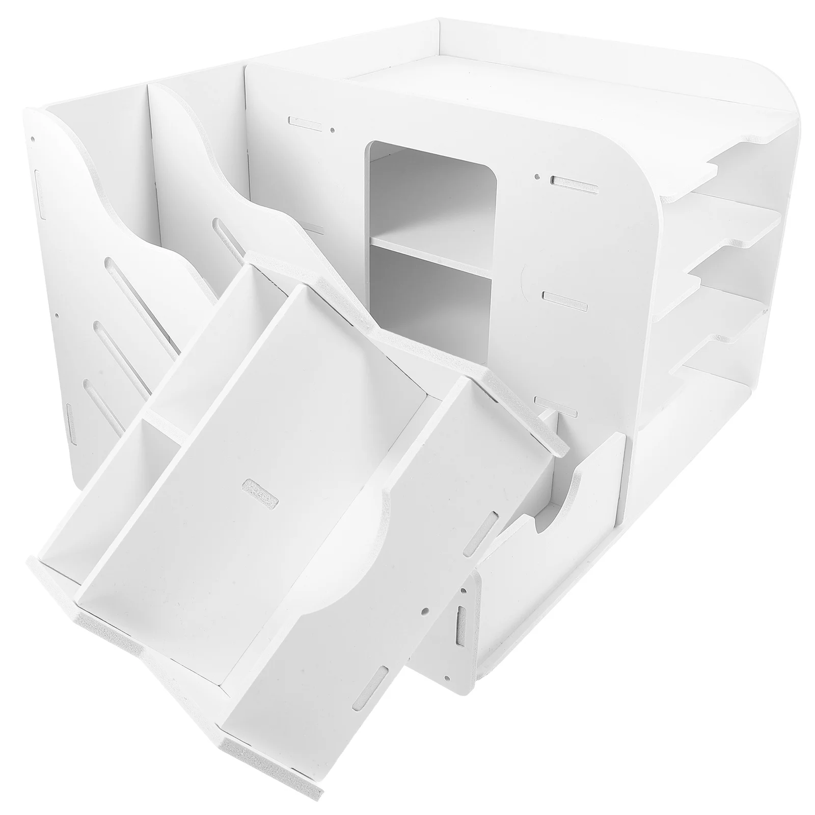 

4 Pcs White Desktop File Organizer Rack Multi-Layer Storage Shelf A4 Document Holder Office Paper Management