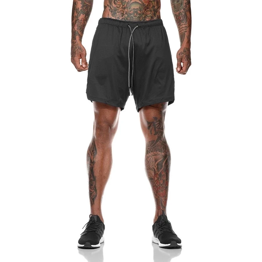 Calções masculinos de plataforma dupla, calções desportivos, 2 em 1, fundos de praia, treino, jogging, calças curtas, roupa desportiva, verão