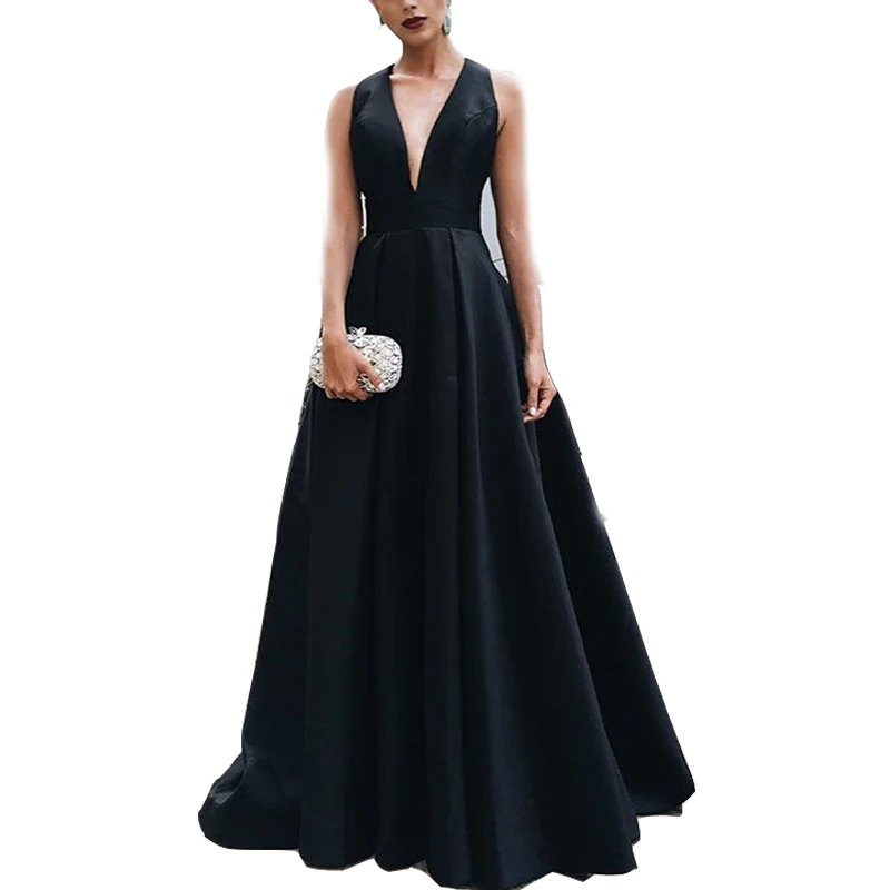 2022 New arrival fashion sexy V-neck halter elegant tailing gown sleeveless ladies temperament solid color sweet evening dress