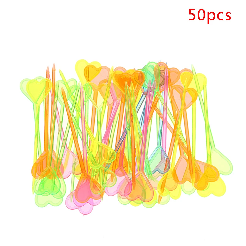 50Pcs Heart Shaped Plastic Buffet Sticks For Fruits Cocktail Snack Food Forks Tableware Barware Kitchen Accessories