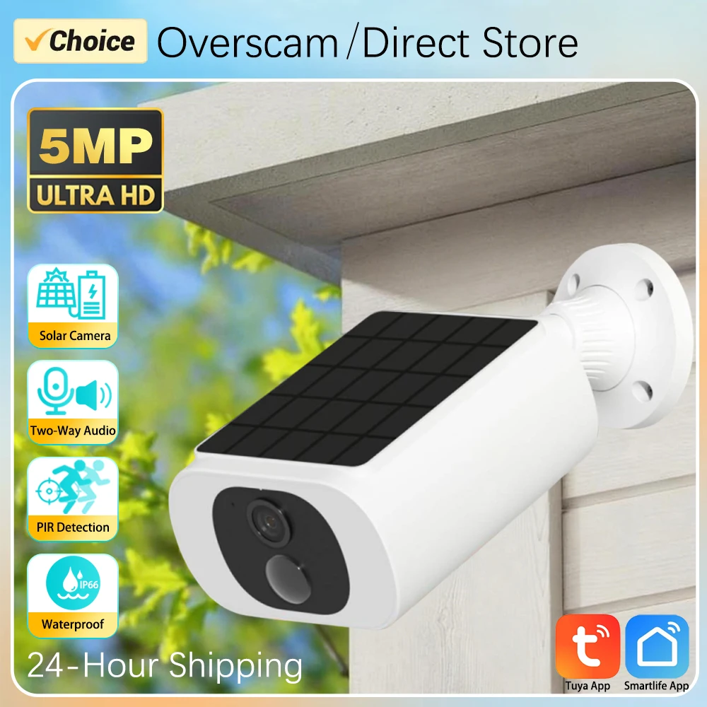 5MP Tuya Smartlife Outdoor Solar Battery Camera Wireless WIFI PIR Motion Detection Light Color Night Vision Two-Way Audio Camera