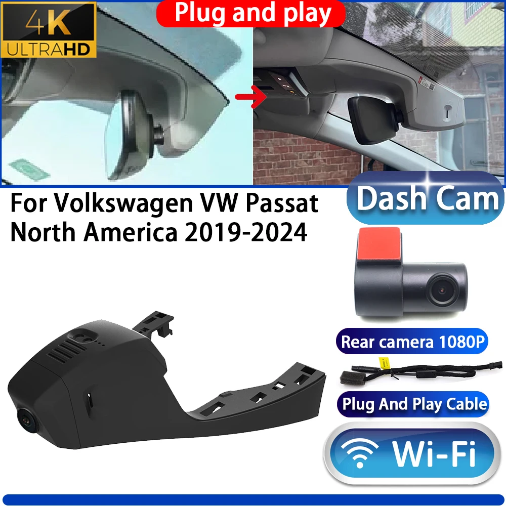 Cámara DVR 4K UHD 2160P Wifi Plug and Play con visión nocturna para Volkswagen VW Passat Norteamérica 2019-2024