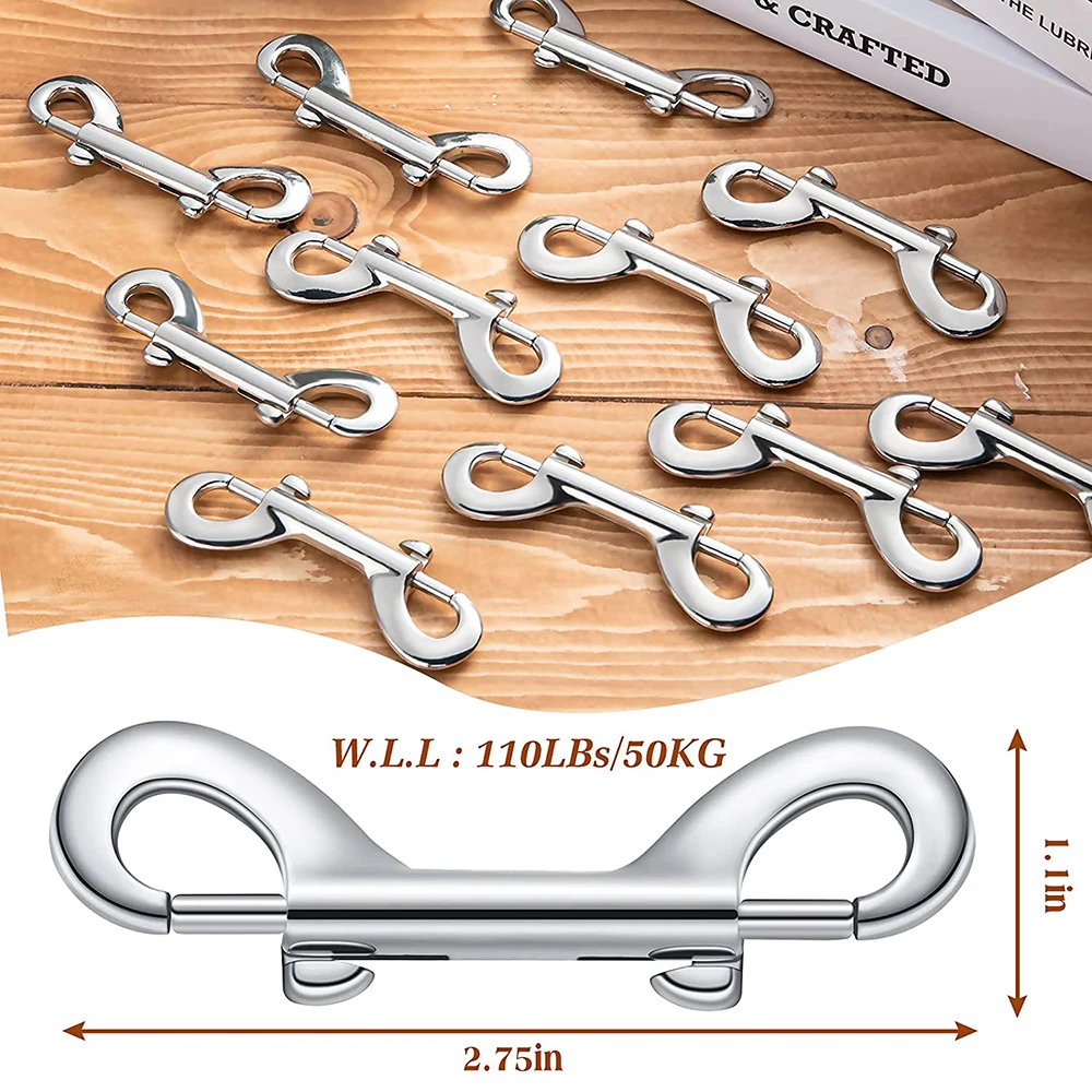 5/10Pcs Double Ended Bolt Snap Hook, Zinc Alloy Nickel Plated Trigger Chain Key Holder Metal Clip Feed Buckets Dog Leash Collar