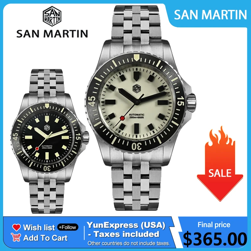 San Martin SN0012 Men Diver Watch 1200HV Hardening Coating Luminous Sapphire   ST2130 Automatic Mechanical Toolwatch