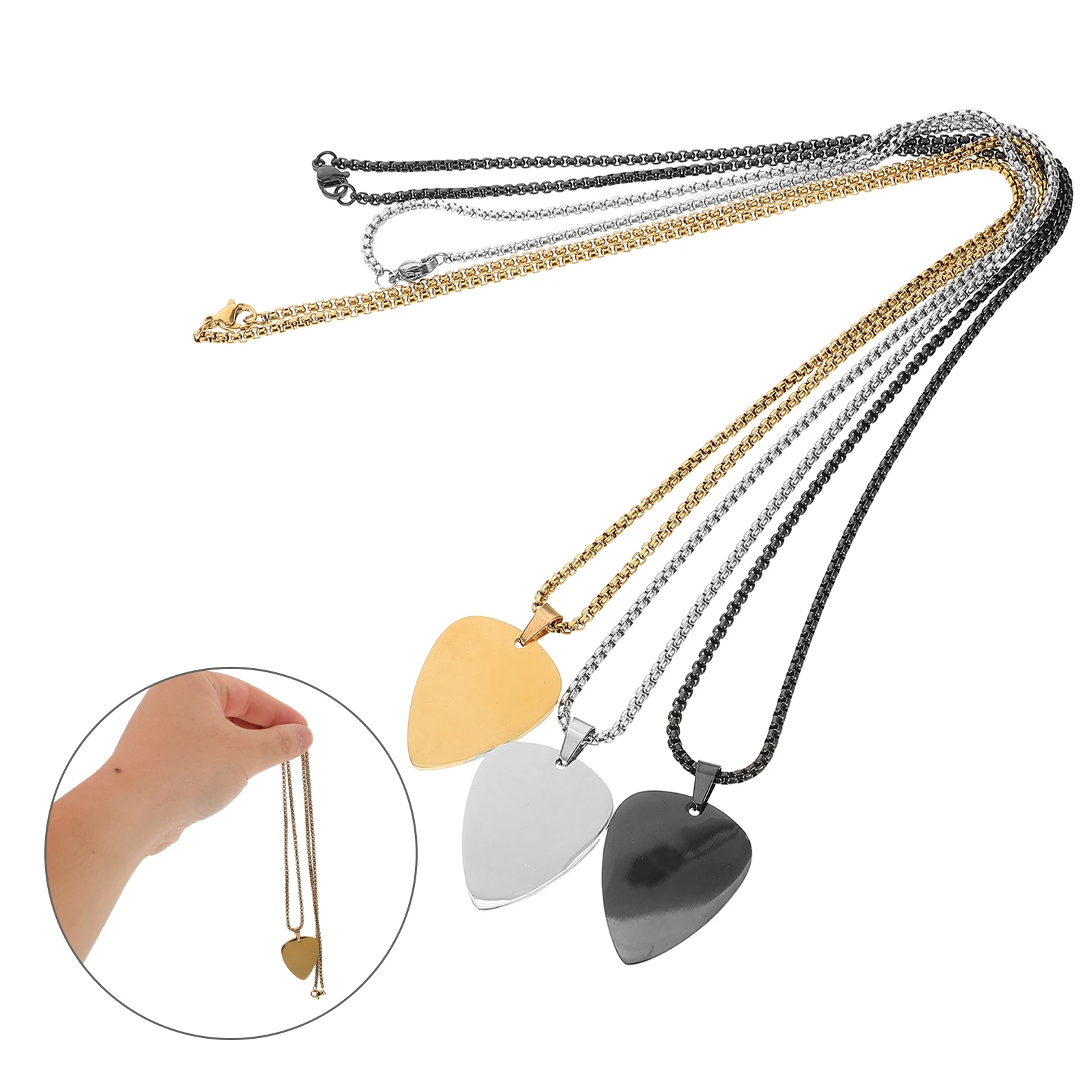 

3 Pcs Guitar Pick Necklace for Men Stainless Steel Picks Music Jewlery Metal Pendant Jewelry Man