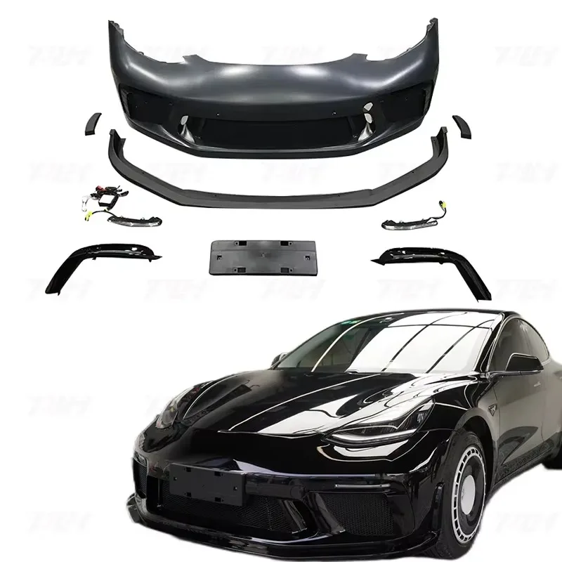 

Car Accessories Model3 Outside Body Kit Bodykit LED Light PP Auto Upgrade Front Car Bumper for Teslas Model 3