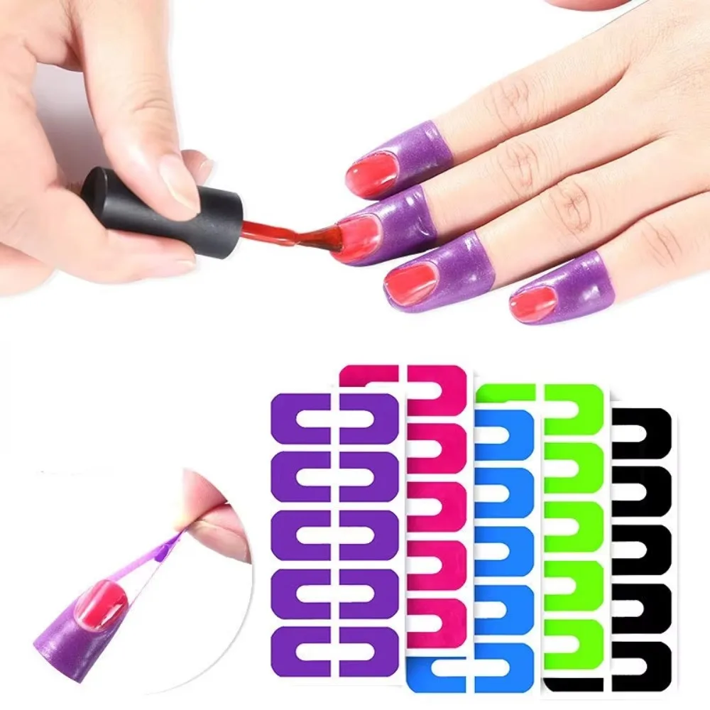 Pegatinas de esmalte de uñas antisalpicaduras, cinta de pelado, prevención de desbordamiento, forma de U, protección de la piel de los dedos, 10 Uds.