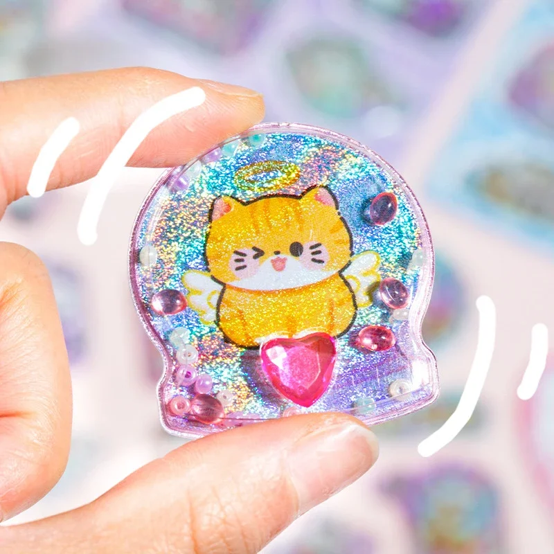 

Kawaii Cartoon Kitten Scrapbook Journal Sticker Stereo Relief Glitter Anime Cat Stationery Sticker DIY Decor Phone Case Sticker