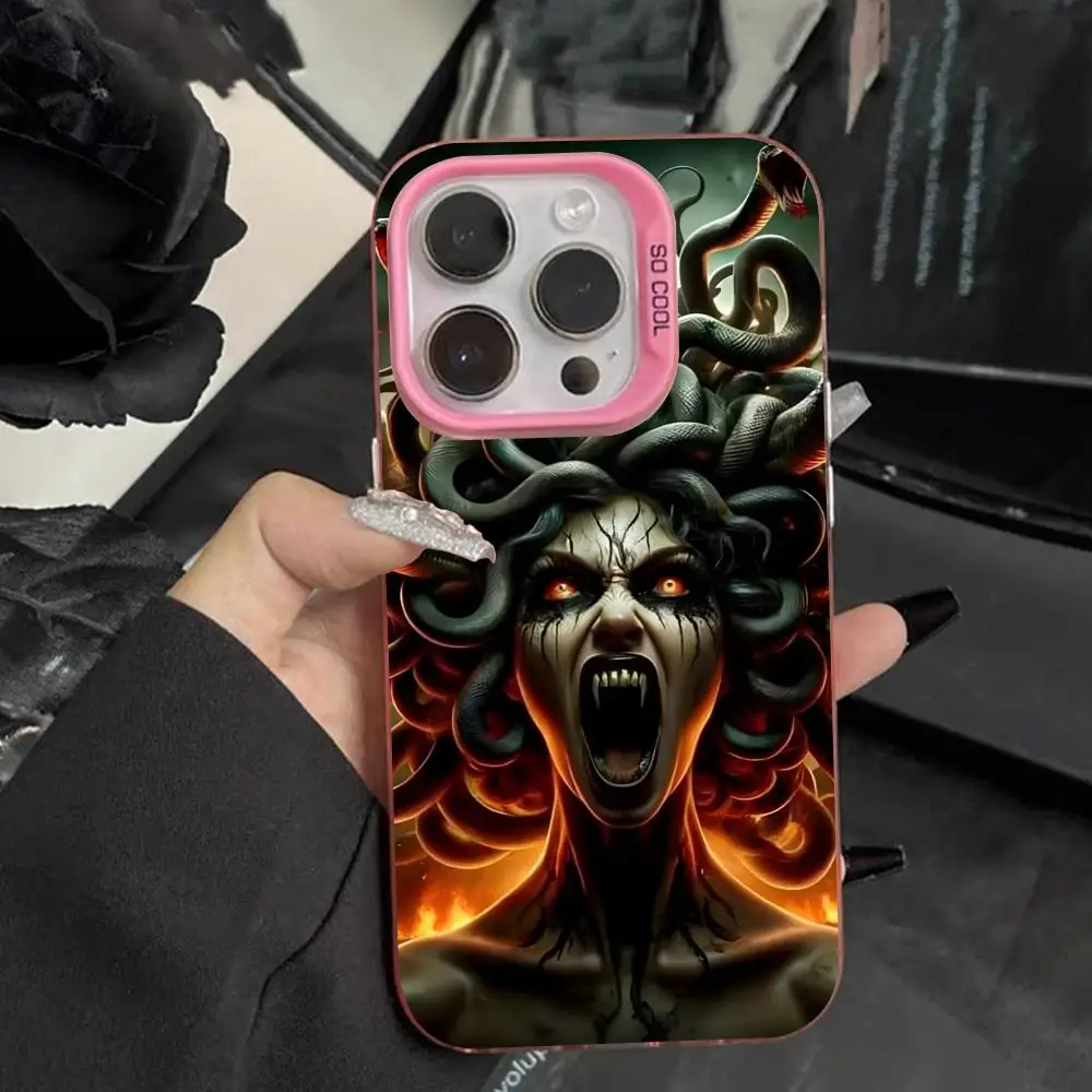 Funda para Teléfono Medusa Snake Gorgon para iPhone 17 16 15 14 13 12 11 X XR XS Air Pro Max Plus, Color Rosa, Plateado y Colorido