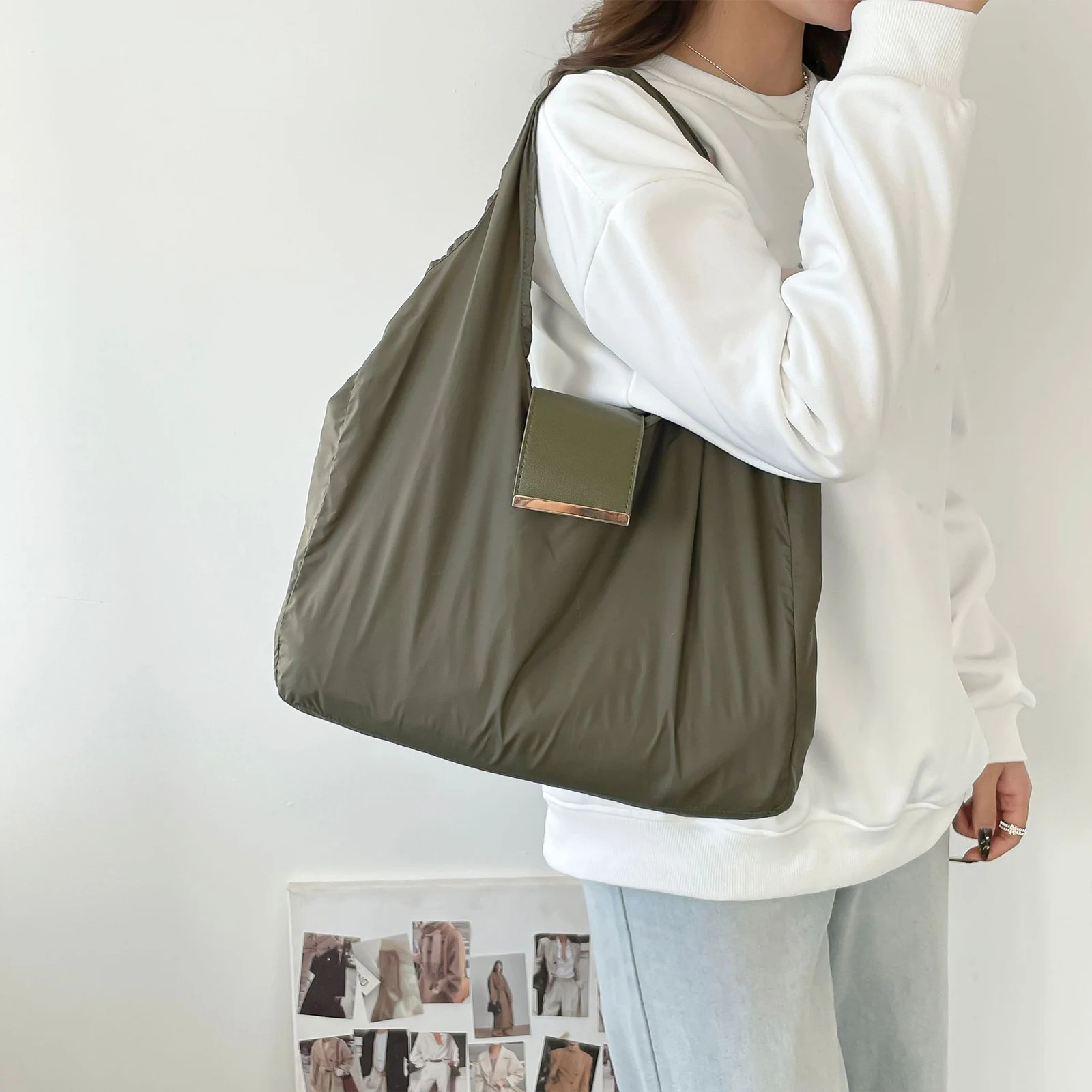 

Складная экологичная сумка для супермаркета с кольцом для ключей, повседневная мини-сумка-тоут с брелоком, большая сумка для женщин, для работы, путешествий и поездок на работу