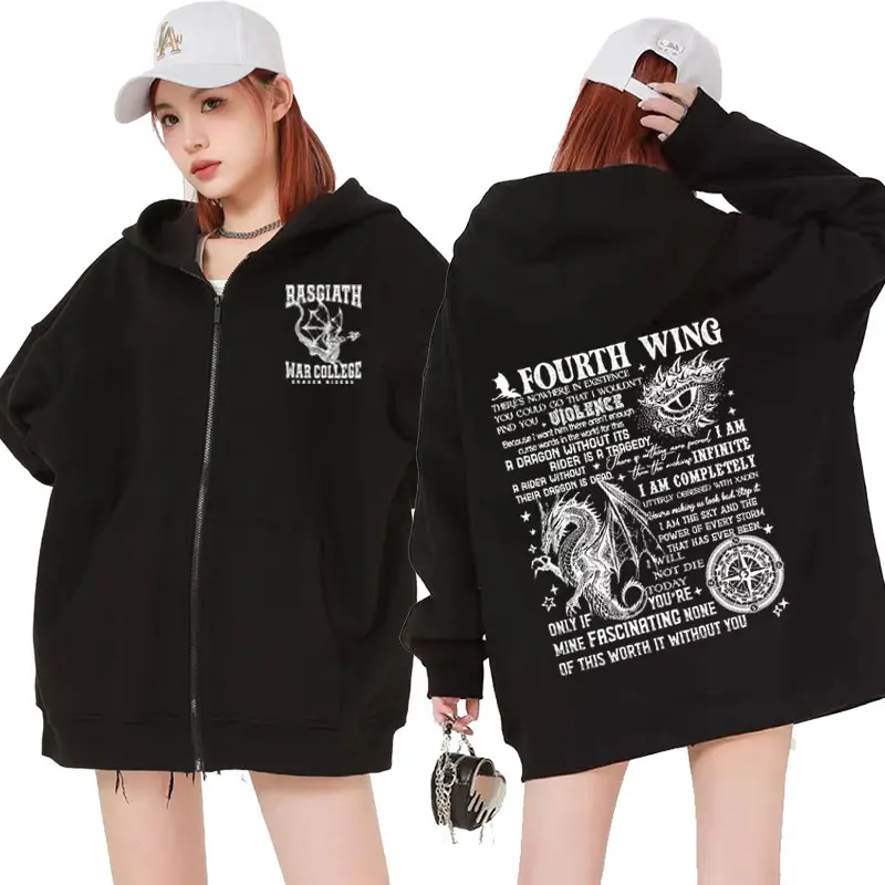 

Fourth Wing Basgiath War College Zipper Hoodies The Empyrean Series Dragon Rider Zip Up Pullovers for Men Harajuku Jacket Hooded