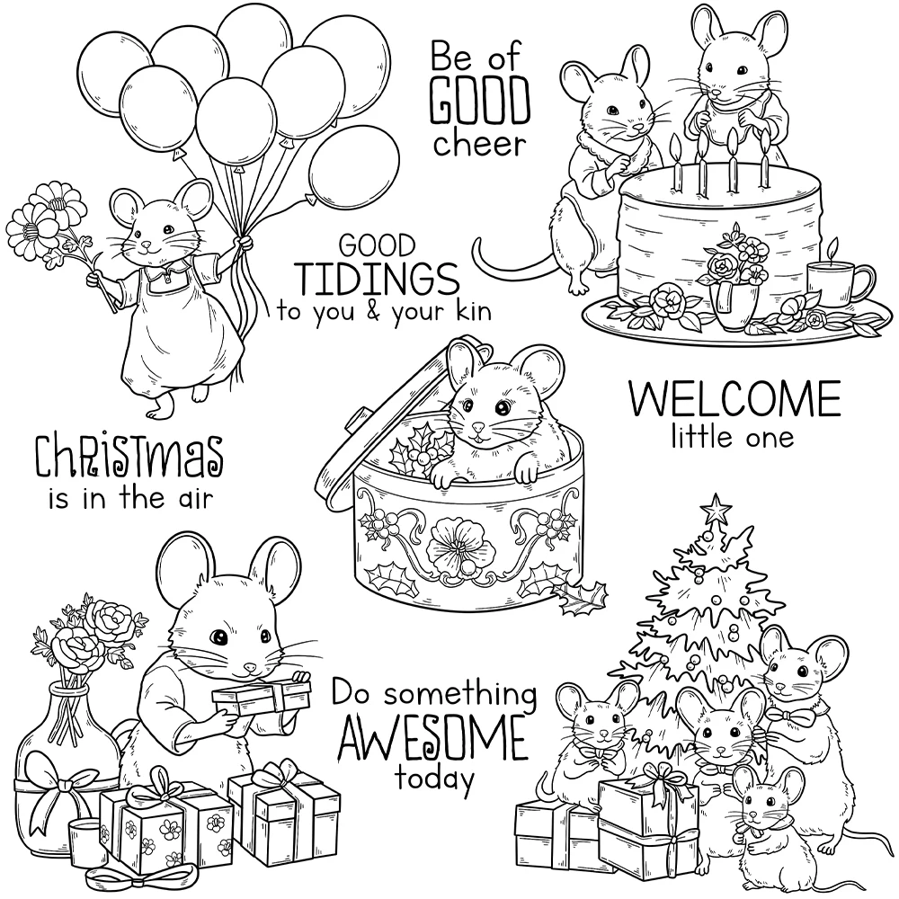 Mangocraft Christmas Tree Cake And Mouse Clear Stamps Xmas DIY Scrapbooking Supplies Silicone Stamp For Cards Albums Decor