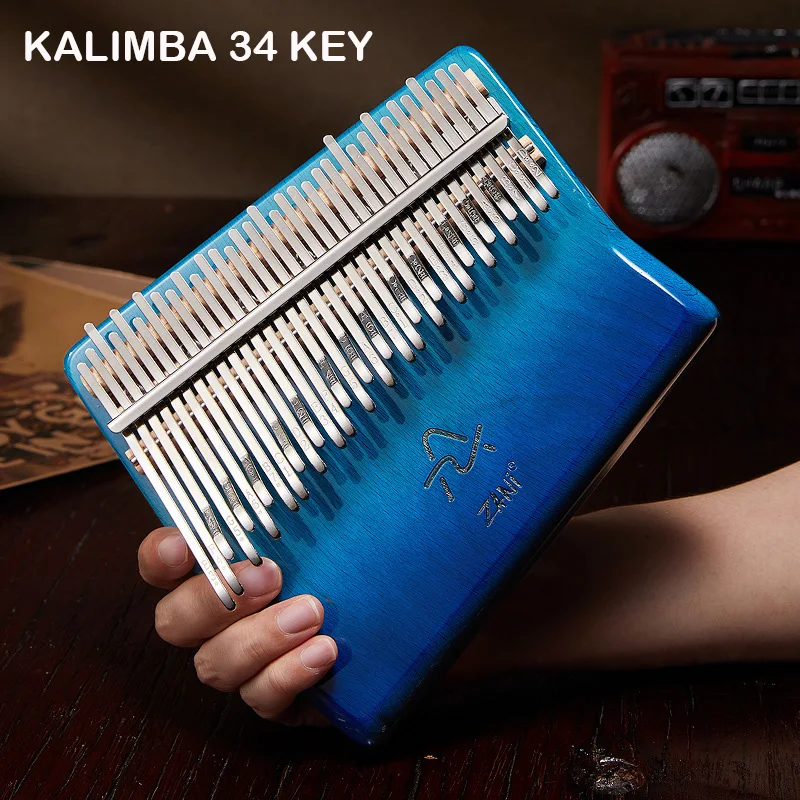 Kalimba 34 Key Professional Thumb Piano Veneer Beech Wood 34 Key Kalimba Finger Piano Instrument With Tuning Lever Storage Box