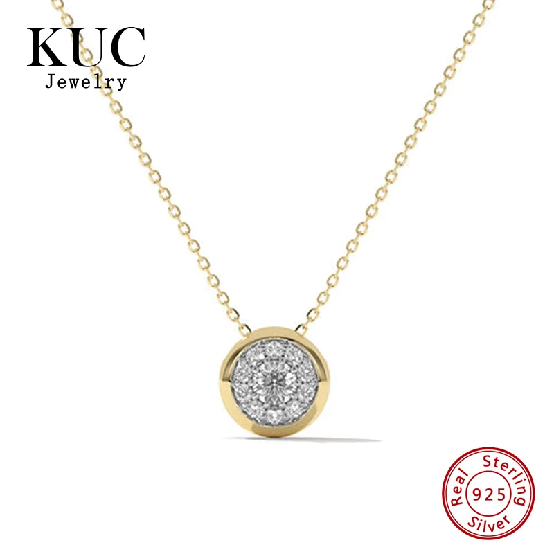 

KUC Fine Jewelry Minimalist Trendy Plata 925 Sterling Silver 18k Gold Plated Luxury Round Pave Zircon Pendant Necklaces